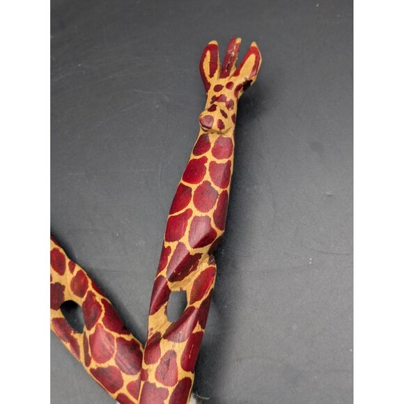 Giraffe Salad Serving Set African Hand Carved Wooden Large Fork and Spoon 12" - Picture 3 of 9